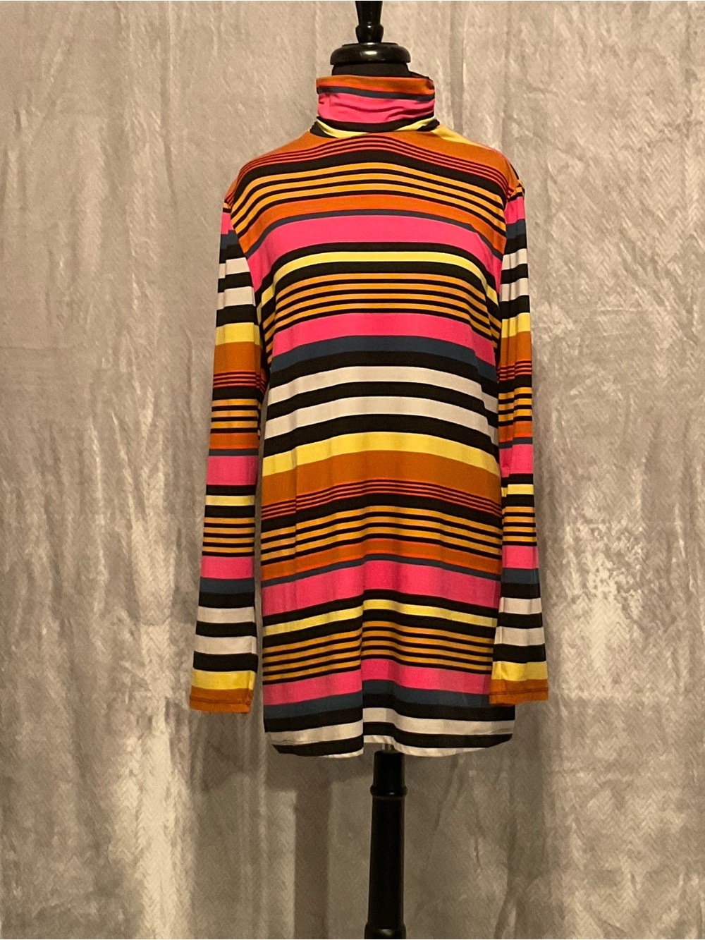 Striped Turtleneck Long-Sleeve Dress in Pink, Yellow & Black